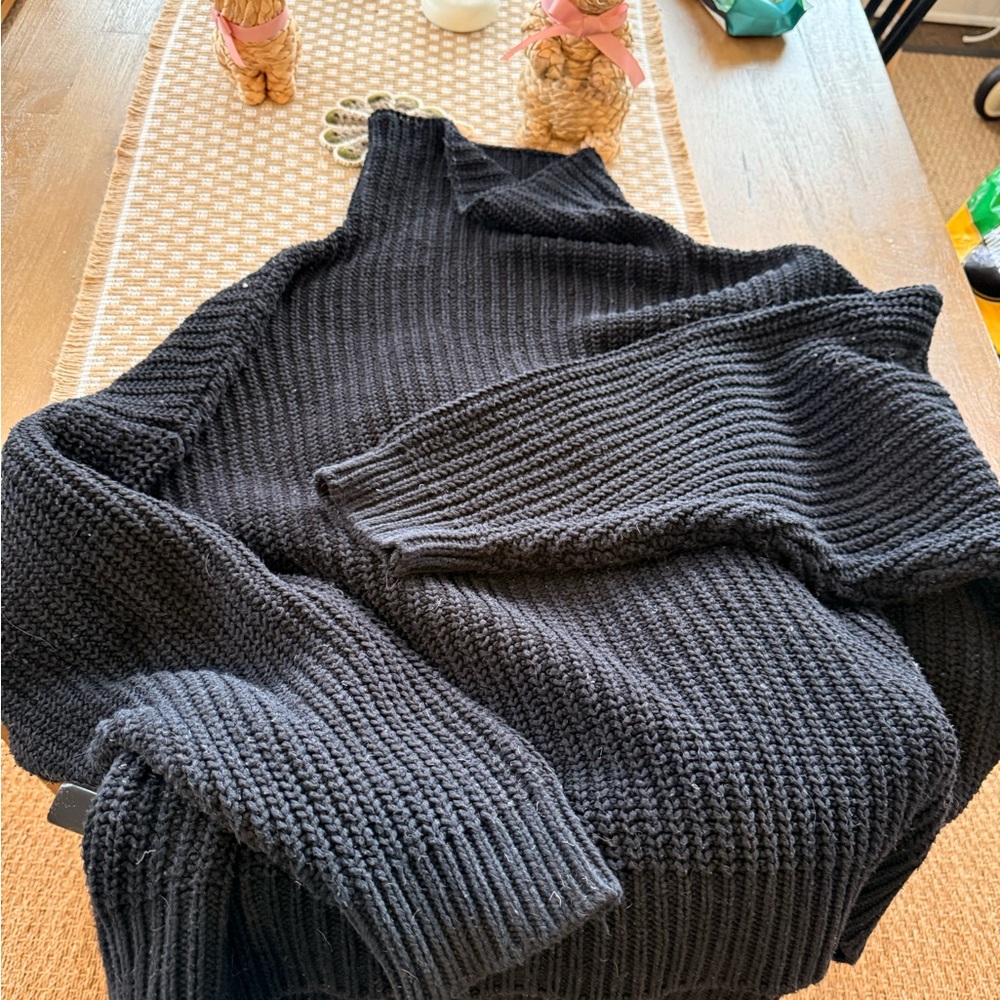 Free People Black Ribbed Turtleneck Sweater